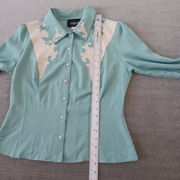 Collectif Western Shirt Womens M Embroidered Pearl Snap Retro Yoke Turquoise - Picture 5 of 11